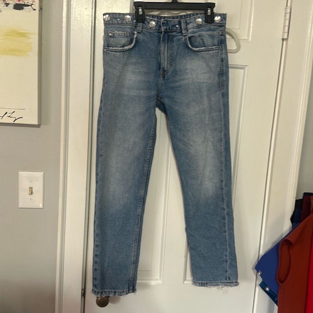 Zara Straight jeans with jewels around the waist size 4